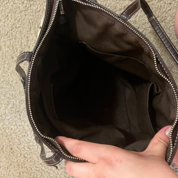 Coach Signature Monogrammed C Canvas Purse Travel Tote Bag Zip Closure - Picture 8 of 10